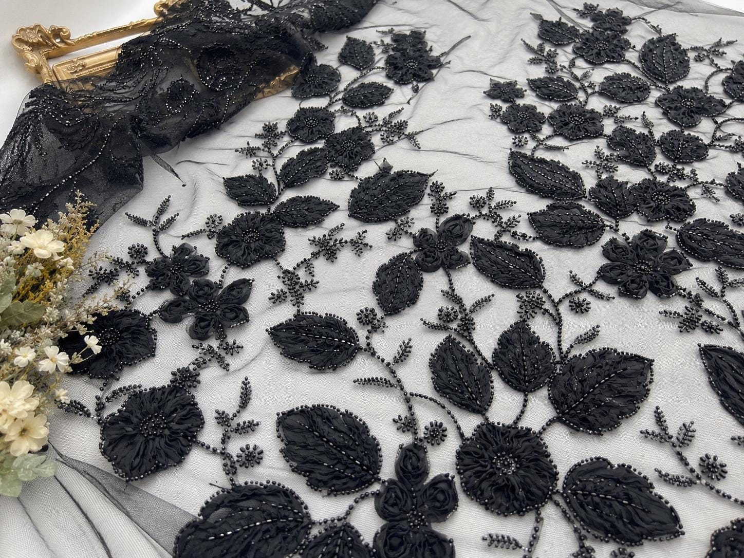 Black Floral Embroidered Mesh Dress - Etsy