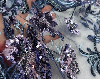 Floral Beaded Sequin Tulle Embroidery Fabric