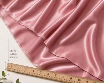 Dusty Rose Stretch Satin Fabric by the Yard, Luxury Satin for Prom Dresses, Evening Gowns and Couture Sewing