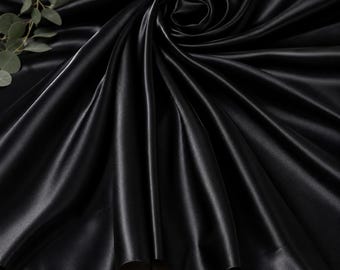 Black Satin Fabric by the Yard, Stretch Satin Fabric, Silky Dress Fabric, Prom Gown Material, Wedding & Evening Wear Fabric, 58/60 Inch Wide