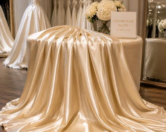 Champagne Satin Fabric by the Yard, Luxury Silky Stretch Satin for Evening Gowns, Prom Dresses and Formal Wear
