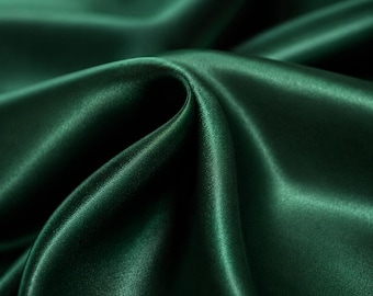 Emerald Green Satin Fabric by the Yard, Stretch Satin Fabric, Silky Wedding Fabric, Prom Dress Material, Bridesmaid Dress Fabric, 58/60 Inch