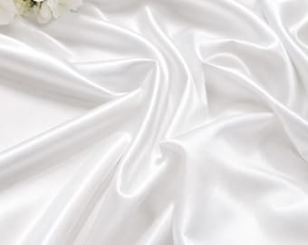 White Satin Fabric by the Yard, Luxury Bridal Satin Material, Silky Wedding Dress Fabric, Soft Bridesmaid Fabric, Prom Gown Fabric, 58/60