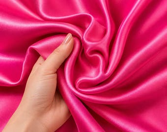 Hot Pink Satin Fabric by the Yard, Luxury Satin Material, Prom Dress Fabric, Barbie Pink Fabric,Gown Fabric, Event Decor Fabric, 58/60