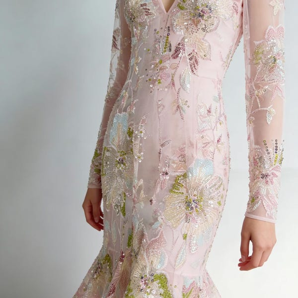 Floral Perlen gestickt Tüll Mesh-Gewebe, 3D Pailletten Spitzenstoff