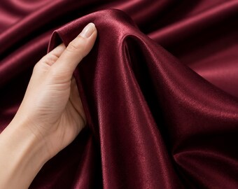 Burgundy Satin Fabric by the Yard, Luxury Wedding Fabric for Fall Weddings, Winter Bridesmaid Dresses and Holiday Decor