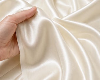 Ivory Satin Fabric by the Yard, Bridal Wedding Dress Fabric, Stretch Silky Satin for Wedding Gown Sewing Material