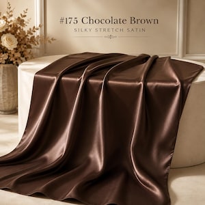 Tela de satén elástica color marrón chocolate cortada a medida, tela de satén de lujo para bodas de otoño, caminos de mesa, decoración de eventos y proyectos de bricolaje.