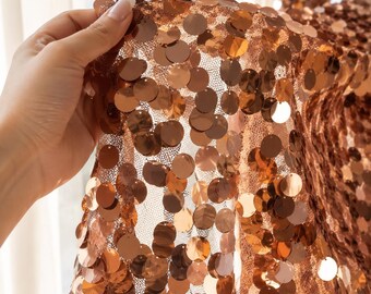 Bronze Sequin Fabric by Yard | Large Paillette Sparkle Fabric, Evening Gown Dress Fabric, Stage Costume, Party Decor, Wedding Table Backdrop