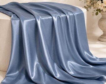 Dusty Blue Satin Stoff Meterware, Hochzeit Deko Stoff, weicher Luxus Satin für Hochzeiten, Tischläufer und Brautdeko