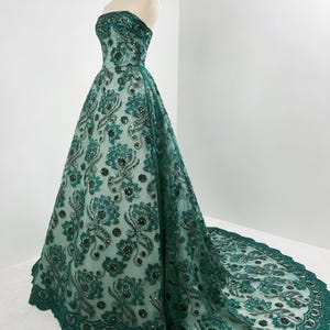Emerald Green Sequin Floral Lace Fabric Beaded Flower Trim for Dresses
