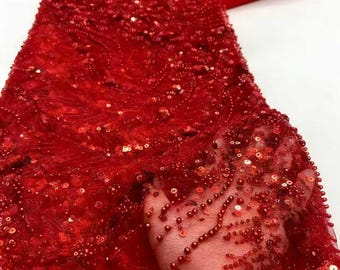 10 Colors Beaded Sequin Tulle Lace Fabric, Luxury 3D Embroidered Mesh for Bridal Gowns Evening Dresses Prom Couture