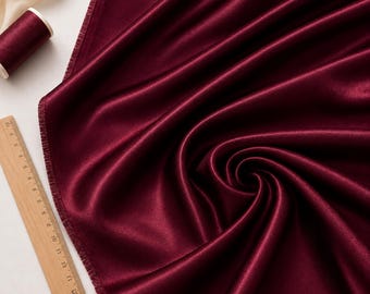 Burgundy Stretch Satin Fabric by the Yard, Luxury Satin for Prom Dresses, Evening Gowns and Formal Wear Sewing