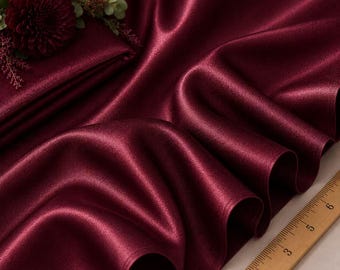 Burgundy Satin Fabric by the Yard, Stretch Satin for Bridesmaid Dresses, Soft Silky Wedding Fabric, Prom Dress Material, 58/60 Inch Wide