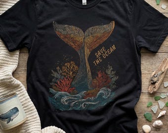 Whale Tail Art T-Shirt, Save The Ocean, Marine Life Tee