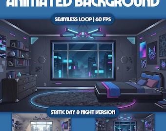 Animated VTuber Stream Background | Day & Night MP4, PNG | Static and Animated Twitch Background | #B01