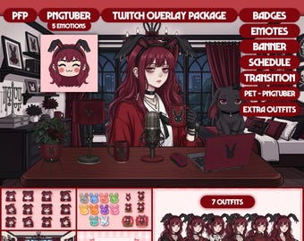 Modelo femenino PNGTuber / Modelo Vtuber femenino prefabricado / Paquete de superposiciones de Twitch, insignias de suscripción/bit, emoticonos, alertas, paneles, transición, TF04 - Nomi