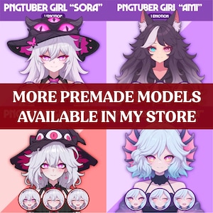 May include: Digital art featuring four anime-style characters with vibrant hair and eyes. The top row displays "Sora" and "Ami," while the bottom row showcases additional models. The image includes the text "MORE PREMADE MODELS AVAILABLE IN MY STORE."