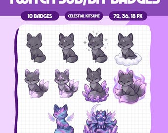 Insignias de Twitch de Kitsune / Insignias de suscripción de Twitch lindas / Paquete de insignias de fragmentos de animales / Insignias de Discord / Icono de puntos de canal / Recursos de transmisión, B4