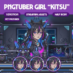 Female PNGTuber Model | Premade Vtuber Girl Model | Stream Assets | Vtuber Background | Vtuber Accessories | Vtuber Pet | TF06 - Kitsu