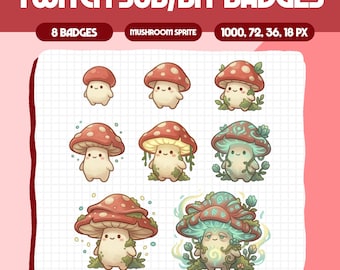 Insignias de Twitch con forma de seta / Insignias de suscriptor de Twitch adorables / Paquete de insignias de animales Bit / Insignias de Discord / Icono de puntos de canal / Recursos para transmisiones, B9