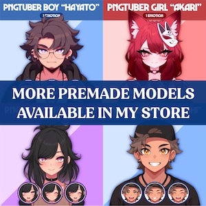 May include: A promotional image featuring four anime-style character portraits. The top row displays a boy and a girl, each with unique hairstyles and expressions. The bottom row shows two additional characters with different hairstyles and expressions. Text reads "MORE PREMADE MODELS AVAILABLE IN MY STORE."
