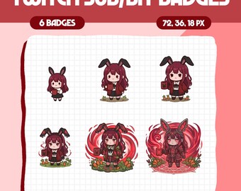 Insignias de Twitch de Bunny Girl / Insignias lindas de suscriptor de Twitch / Paquete de insignias de Bits de animales / Insignias de Discord / Icono de puntos de canal / Recursos de transmisión, B13