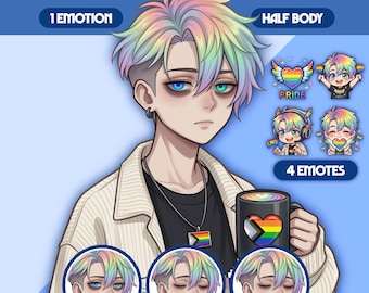 Modelo andrógino PNGTuber / PNGTuber masculino prefabricado / Modelo VeadoTube / Modelo PNG Tuber lindo / Vtuber, emoticonos de Twitch, GIFTuber, M74 - Nao