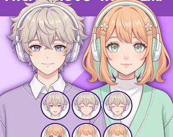 Male and Female Duo PNGTuber Model | Premade PNGTuber | VeadoTube Model | Cute PNG Tuber Model, Vtuber Model, Twitch Avatar, D02 - Noa & Emi