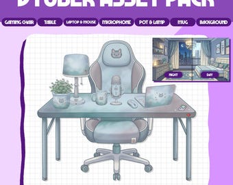 Paquete de recursos para salas de Vtuber / Recursos para streaming / Accesorios para Twitch / PNGTuber, GifTuber, superposiciones de Twitch, fondo de Vtuber, recursos para streaming, R1