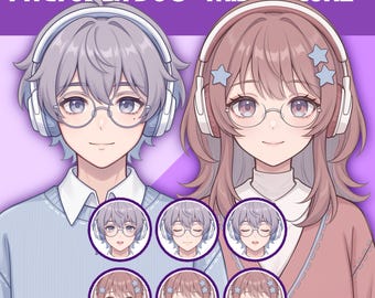 Male and Female Duo PNGTuber Model | Premade PNGTuber | VeadoTube Model | Cute PNG Tuber Model, Vtuber, Twitch Avatar, D03 - Milo & Lune