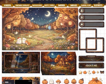 Pumpkin VTuber Stream Package | Halloween Twitch Overlay | Autumn Stream Overlay | Animated Twitch Screens | Cute Cozy Streamer Assets #SP01