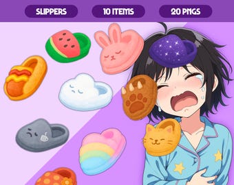 Recursos arrojadizos 2D / Recursos digitales 2D / Recursos arrojadizos de Vtuber / Decoración de Twitch / Recursos de transmisión / Recursos de TITS / PNGTuber, pantuflas T1