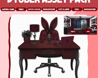 Paquete de recursos para salas de Vtuber / Recursos para streaming / Accesorios para Twitch / PNGTuber, GifTuber, superposiciones de Twitch, fondo de Vtuber, recursos para streaming, R2