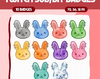 Insignias de conejito para Twitch / Insignias lindas para suscriptores de Twitch / Paquete de insignias de animales Bit / Insignias de Discord / Icono de puntos de canal / Recursos para transmisiones, B12