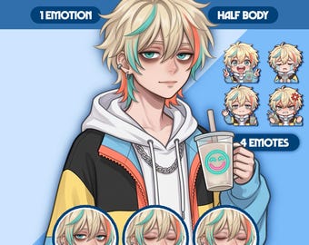 Modelo masculino PNGTuber / PNGTuber masculino prefabricado / Modelo VeadoTube / Modelo PNG Tuber lindo / Modelo Vtuber, emoticonos de Twitch, GIFTuber, M75 - Yuki