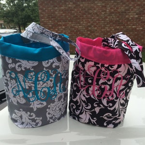 Car trash bag - Custom made in any color or print-  grey or black floral damask 4 inch monogram