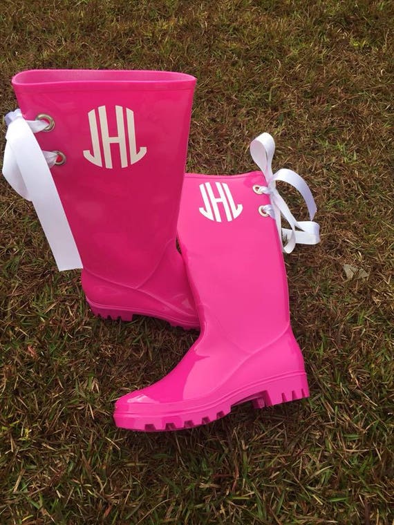 monogrammed rain boots with bows