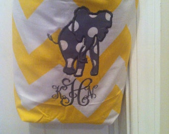 Car trash bag- Custom made in any color or print -yellow chevron Appliqued