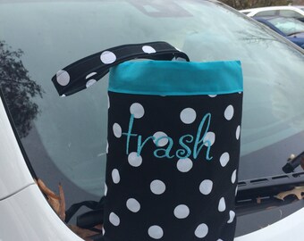 Car trash bag - Custom made in any color or print black and white polka dot