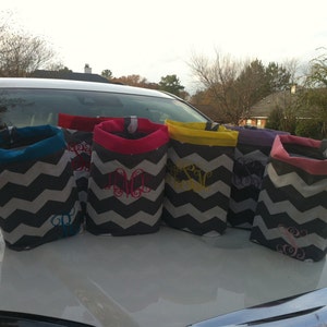 Car trash bag -Custom made in any color or print - grey and white chevron