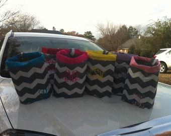 Car trash bag -Custom made in any color or print - grey and white chevron