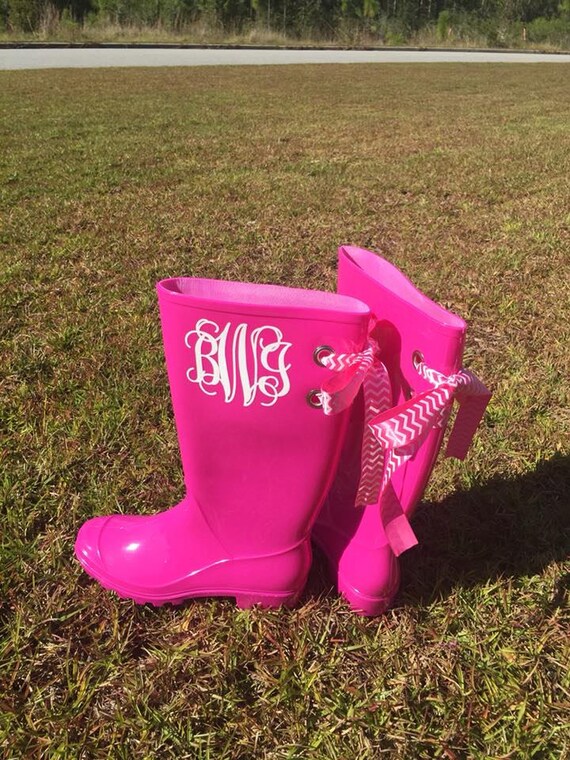 monogrammed rain boots with bows