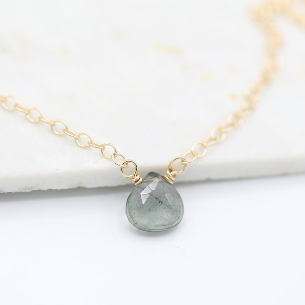 Delicate Moss Aquamarine Necklace, Gold or Silver, Pisces Necklace, Tiny Mossy Aquamarine Birthstone Necklace, Throat Chakra