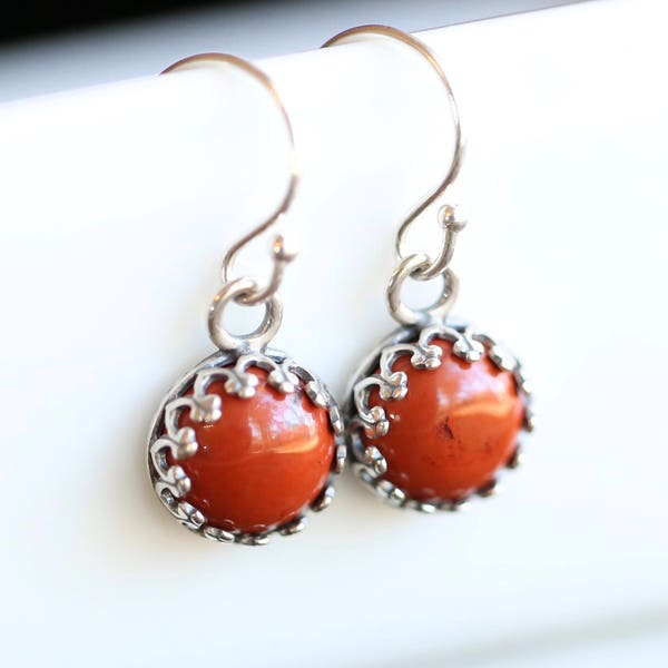 Natural Jasper Earrings, Red Jasper Earrings, Bezel set Jasper Gemstone Cabochon Earrings