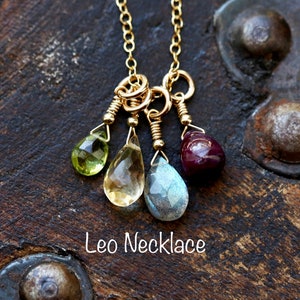 Leo Zodiac Necklace with Crystals, Multi Gemstone Astrology Birthstone Gift, Bohemian Leo Crystal Necklace Zodiac Sign