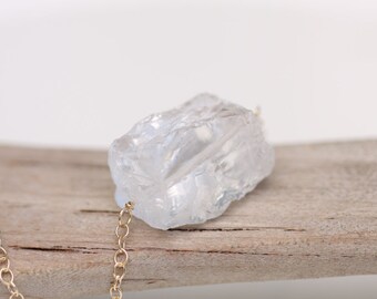 Raw Crystal Necklace, Natural Rough Crystal Quartz Necklace, Bohemian Gemstone Necklace