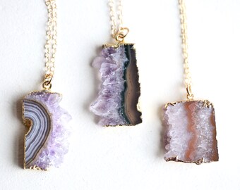 Faceted stones slice Necklace Wholesale 3-10pcs,Natural Lapis LazuliLabradoriteAmethyst Rectangle Stick Gold edged Connector Jewelry bulk