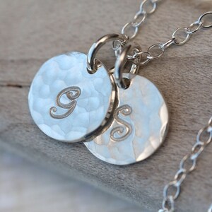 Dainty Hammered Initial Necklace in Sterling Silver, Personalized Initial Necklace