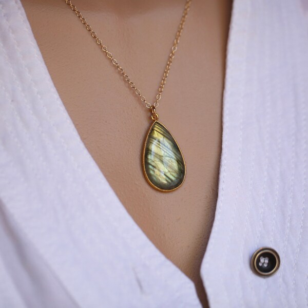 Labradorite Necklace, Large Labradorite Statement Necklace